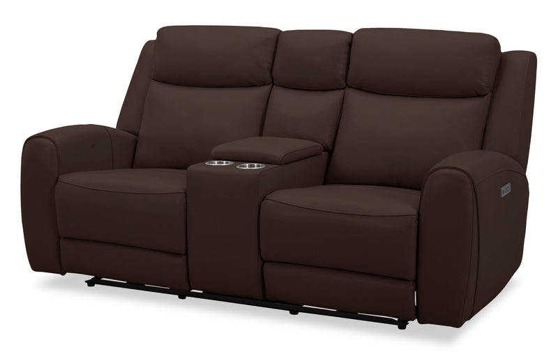 Causeuse à inclinaison électrique Reign de 78 po en cuir véritable de qualité supérieure avec console - brun chocolat Silverado