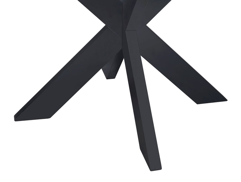 Table de salle à manger ronde Remi de 42 po (L) avec dessus en verre et base géométrique en bois - noire