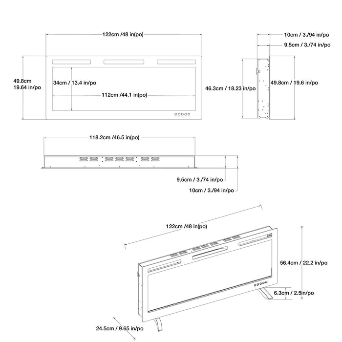 Foyer électrique moderne Mirage de 48 po - noir