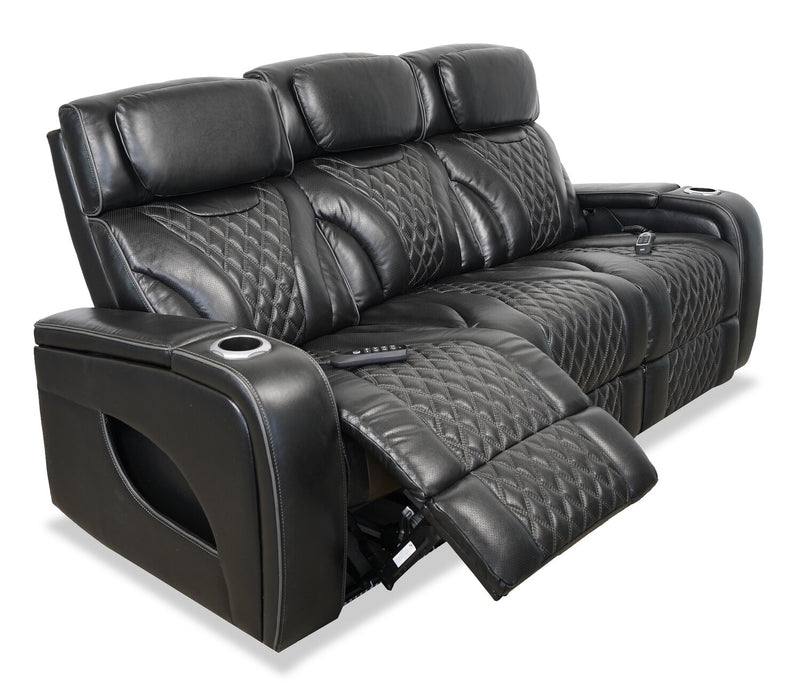 Sofa de massage à inclinaison électrique Elite de 86 po en cuir véritable avec son immersif et appuie-têtes électriques - noir