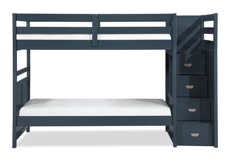 Lits superposés Quinn pour enfants avec commode escalier intégrée et garde-corps, bleus - simple et simple