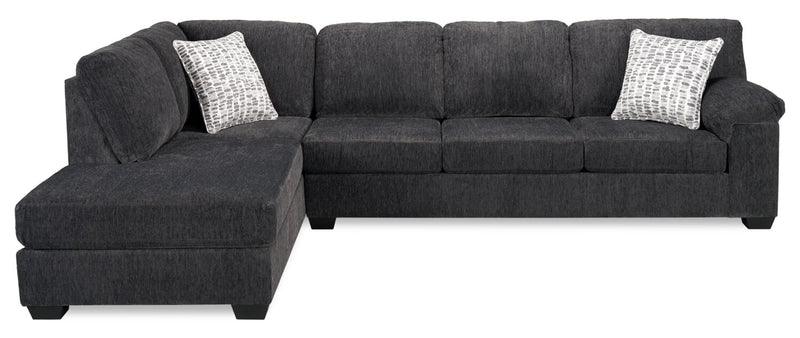 Sofa-lit sectionnel de gauche Morgan 2 pièces fabriqué au Canada en tissu de chenille avec coussins décoratifs - gris