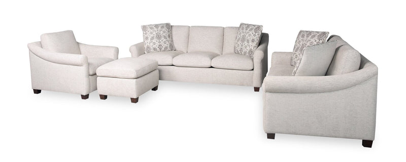 Sofa Mallie de 84 po en tissu de chenille avec accoudoirs enroulés et pattes en bois - blanc coquillage