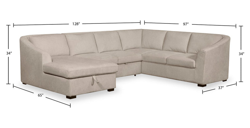 Sofa-lit sectionnel de gauche Envy 3 pièces en tissu de chenille avec fauteuil long de rangement - beige amande