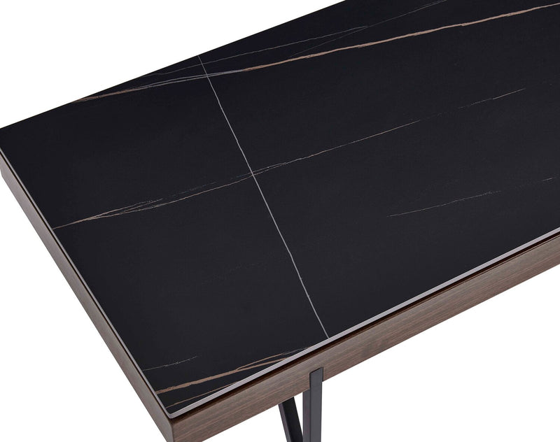 Table à café moderne Juno de 48 po avec dessus en pierre frittée - noire