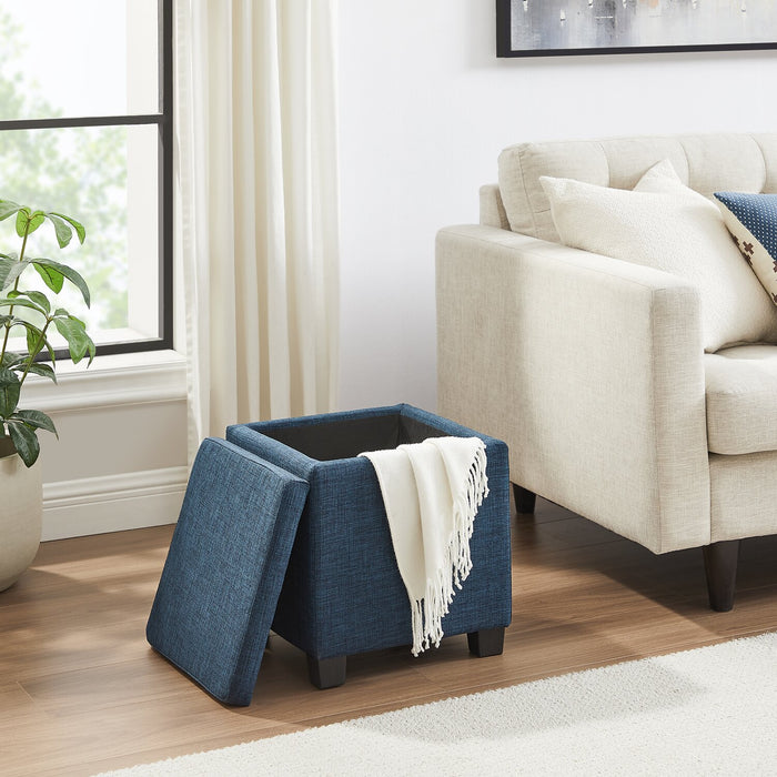 Pouf de rangement carré Ottawa de 14,75 po en tissu - bleu marine