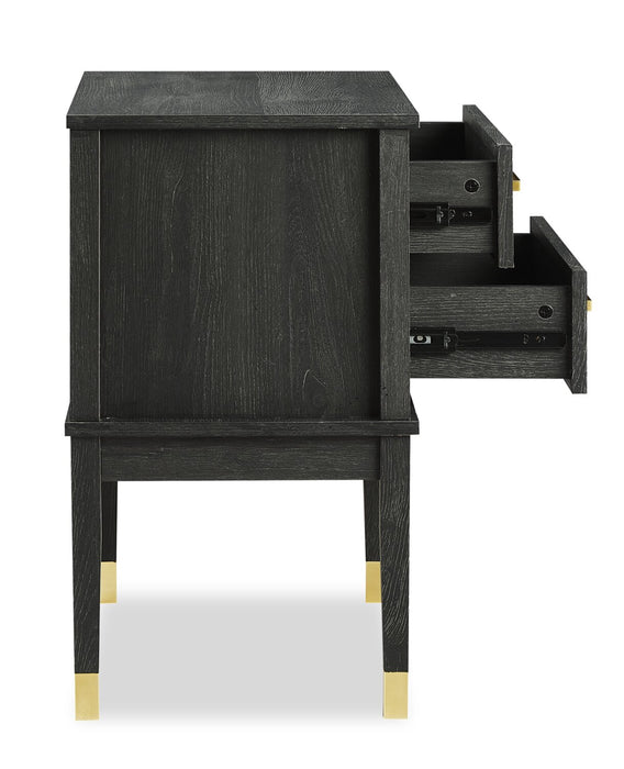 Table de nuit Alia de 18 po (l) x 25,75 po (H) à 2 tiroirs avec touche dorée - noire