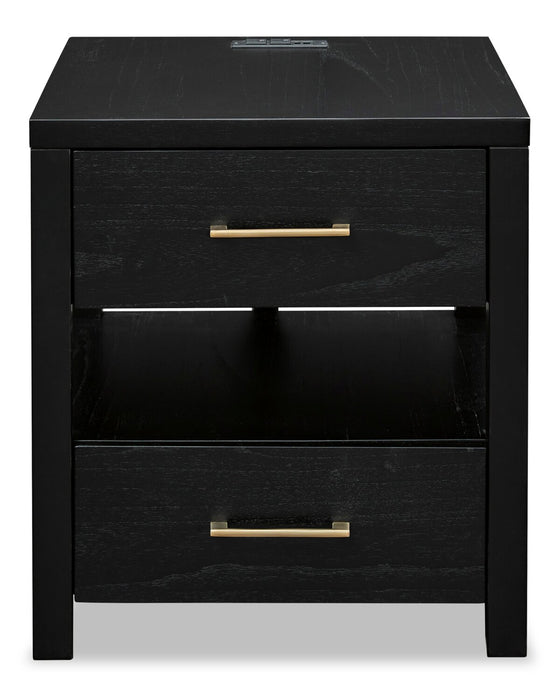 Table de bout contemporaine Julian de 22 po avec rangement et ports USB - noire