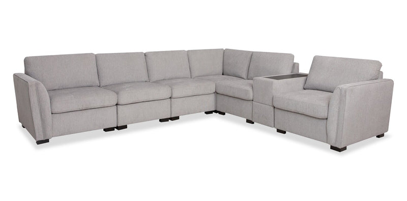 Sofa sectionnel Vault 7 pièces avec 5 fauteuils de rangement et console de rangement avec USB - gris