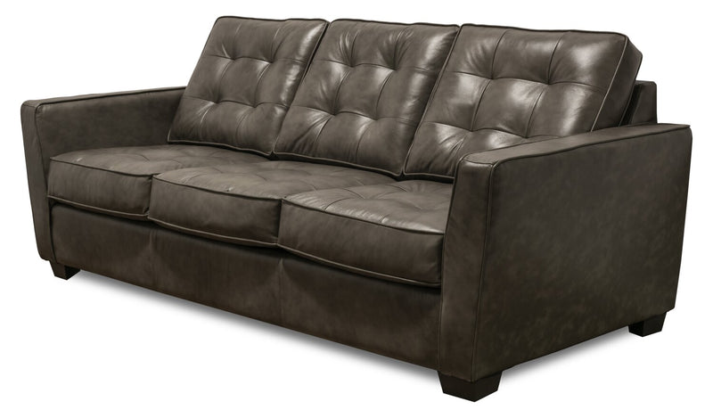 Sofa Clark de 85 po en cuir véritable avec capitonnage à boutons - anthracite 