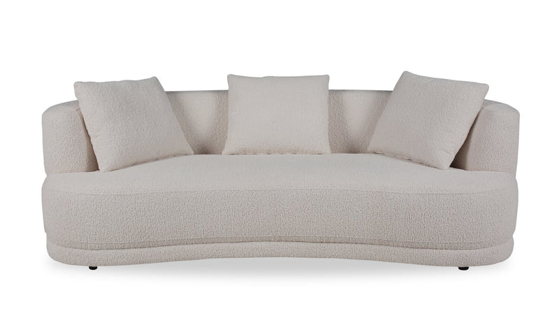 Sofa arrondi Moon de 91 po en tissu avec coussins décoratifs - blanc amande laineux