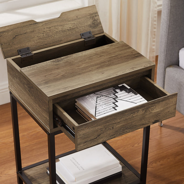 Table de nuit Akio de 18 po (l) x 25,75 po (H) à 1 tiroir avec dessus relevable et rangement - brune et noire