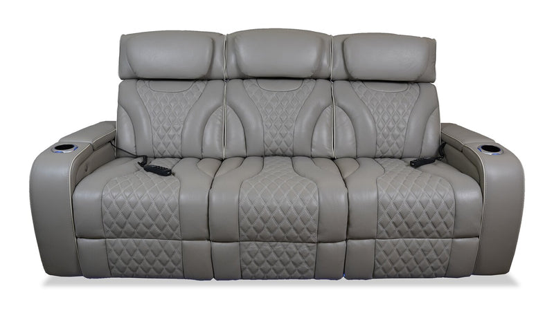 Sofa de massage à inclinaison électrique Elite de 86 po en cuir véritable avec son immersif et appuie-têtes électriques - mastic