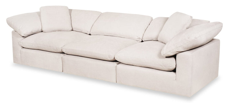 Sofa modulaire Eclipse de 124 po en tissu d’apparence lin avec coussins réversibles en duvet et plumes - beige lin