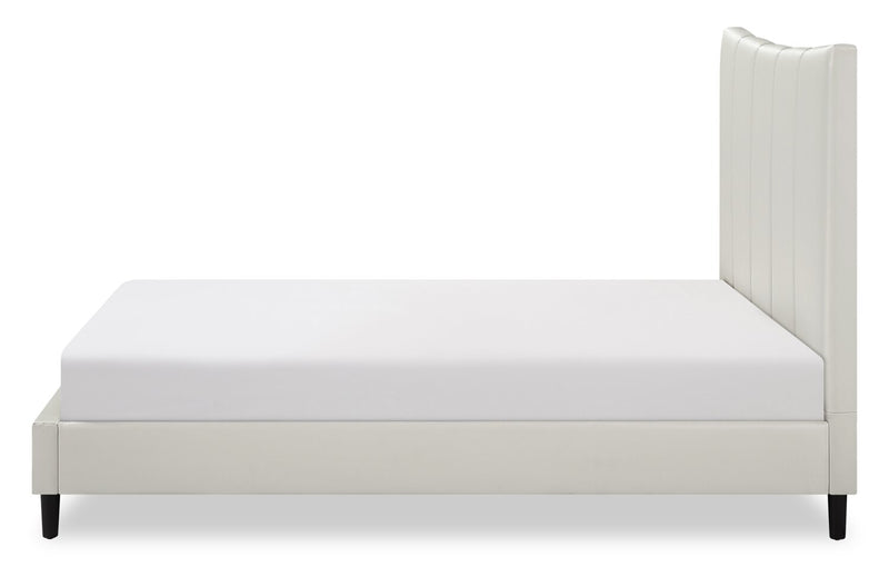 Lit plateforme rembourré Paseo en tissu de cuir végétalien taupe - format lit double