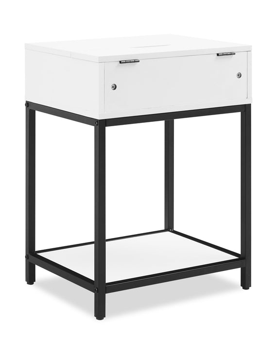 Table de nuit Akio de 18 po (l) x 25,75 po (H) à 1 tiroir avec dessus relevable et rangement - blanche et noire