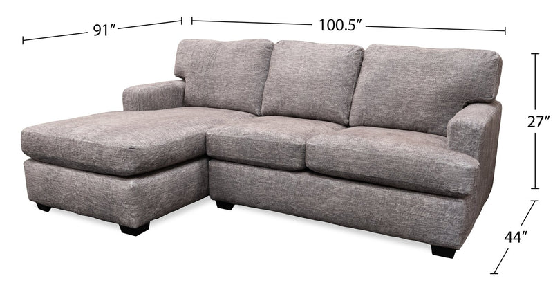 Sofa sectionnel de gauche Luxe 3 pièces fabriqué au Canada en tissu avec coussins amovibles - gris colombe Zaftig