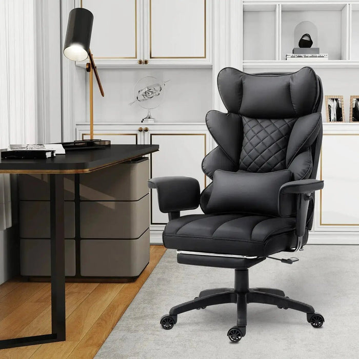 Chaise de bureau réglable Tommy de 28.7 po en similicuir avec repose-pieds et accoudoirs réglables - noire 