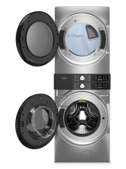 Tour de lavage Whirlpool à chargement frontal avec laveuse de 5,2 pi³ et sécheuse à gaz de 7,4 pi³ - argent - WGF5727TR