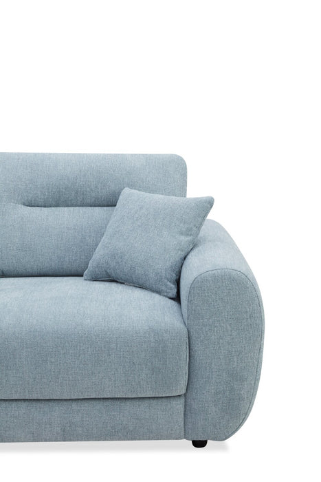 Sofa sectionnel Alora 5 pièces en tissu avec 3 coussins décoratifs et accoudoirs enroulés - bleu