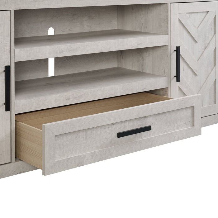 Meuble pour téléviseur moderne Scott Living Hayward de 70 po avec rangement et système de gestion des câbles pour téléviseurs jusqu’à 75 po - blanc