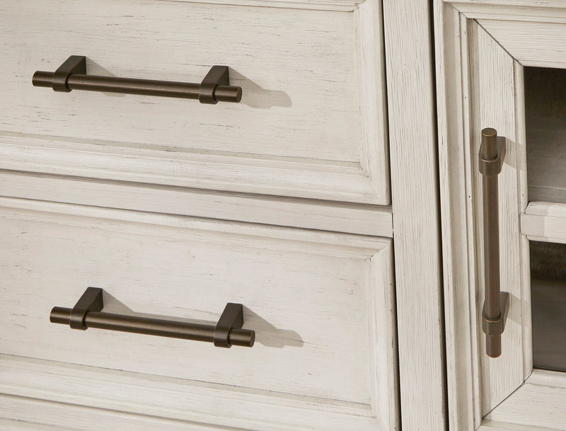 Desserte de salle à manger Quill de 56 po (L) avec rangement et tiroirs - blanc antique et brune