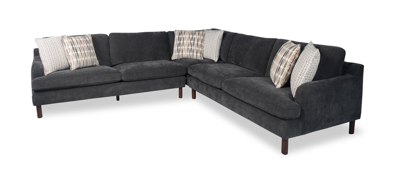 Sofa sectionnel Jorja 3 pièces en tissu de chenille avec pattes en bois et coussins décoratifs - gris granite