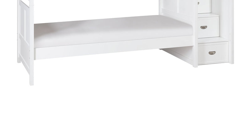 Lits superposés Quinn pour enfants avec commode escalier intégrée et garde-corps, blancs - simple et simple