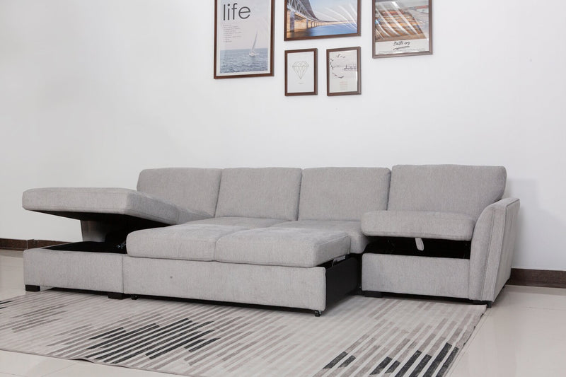 Sofa sectionnel de gauche Vault 3 pièces avec causeuse-lit, fauteuil long de rangement et fauteuil de rangement - gris