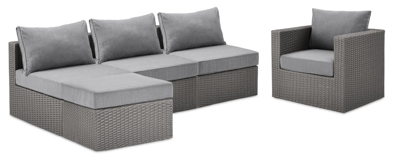 Ensemble Morris 5 pièces pour la terrasse à l’extérieur avec 3 fauteuils sans accoudoirs - gris