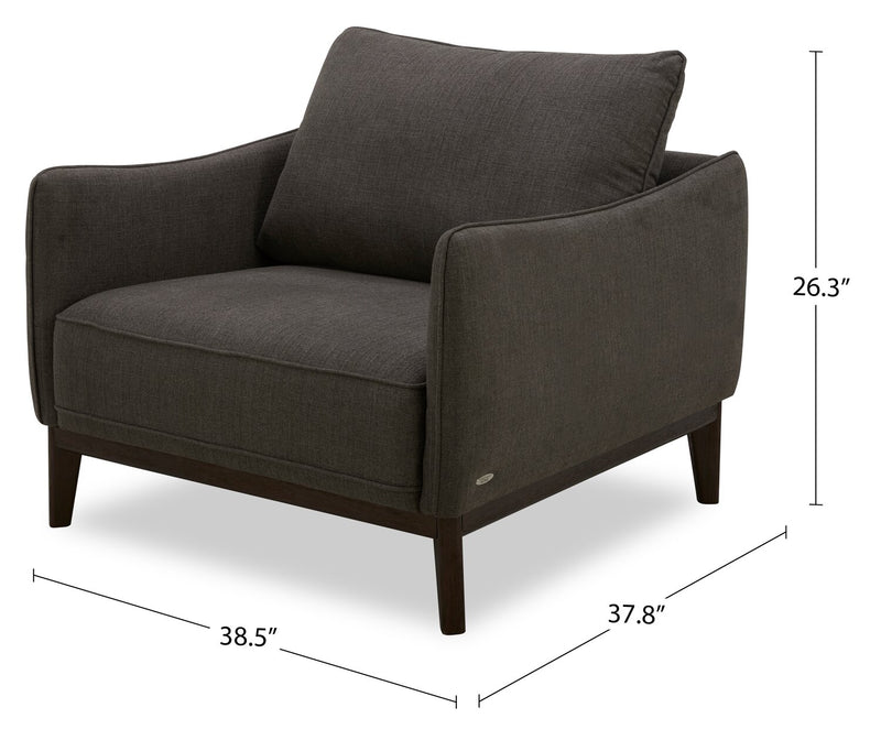 Fauteuil Gena de Cindy Crawford Home de 38,5 po en tissu d’apparence lin avec coussin de dossier amovible - gris anthracite