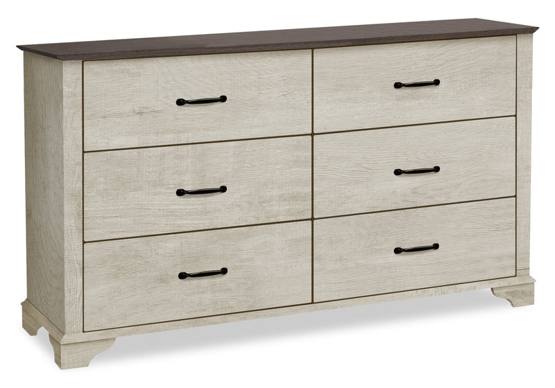 Ensemble de chambre à coucher Clara 5 pièces avec lit, commode et miroir, chêne blanchi et brun - format grand lit
