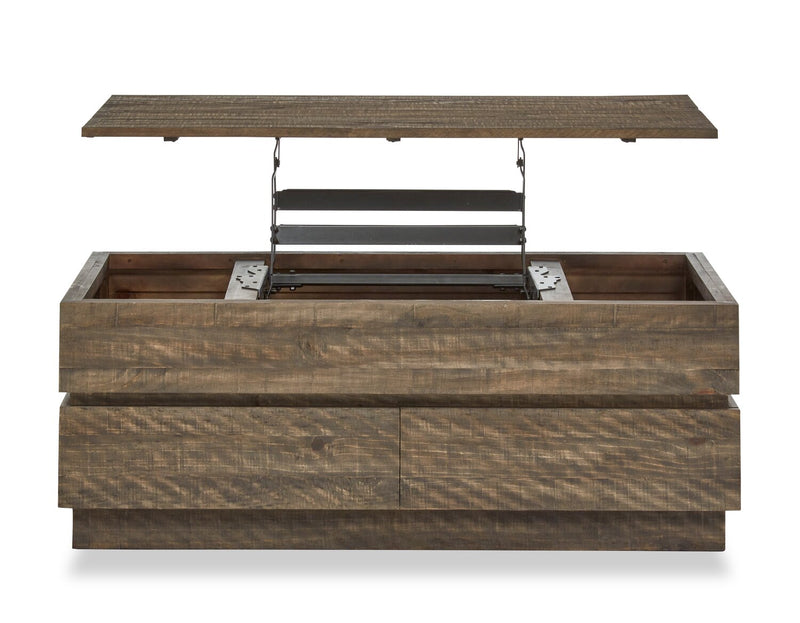 Table à café rustique Elm de 48 po en pin avec dessus relevable - brune