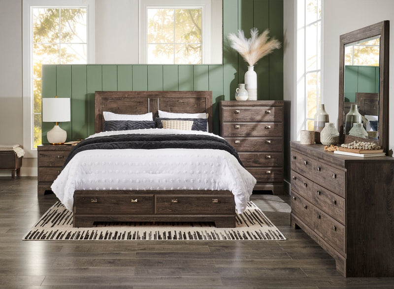 Ensemble de chambre à coucher Yorkdale 6 pièces avec lit de rangement à 6 tiroirs, commode, miroir et table de nuit, gris - format grand lit