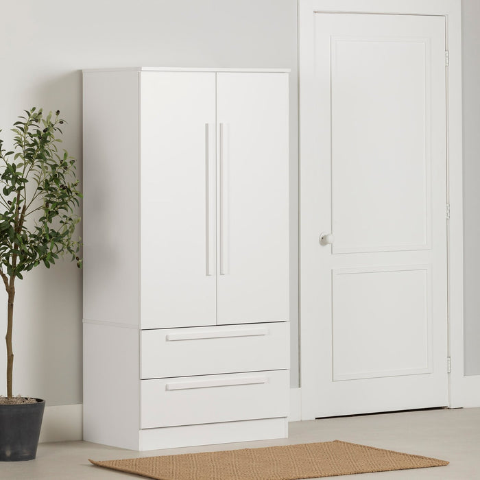 Commode verticale Alex de 33 po (L) x 68,5 po (H) à 2 tiroirs avec armoire de rangement pour la chambre à coucher - blanche