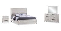 Ensemble de chambre à coucher Haven 6 pièces blanc avec lit à panneaux, commode, miroir et table de nuit - format très grand lit