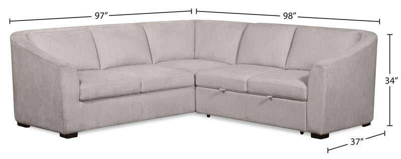 Sofa-lit sectionnel de droite Envy 2 pièces en tissu de chenille - gris brouillard