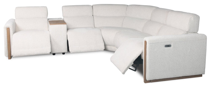 Sofa sectionnel modulaire à inclinaison électrique Sable 6 pièces en chenille avec appuie-têtes électriques et port USB - blanc albâtre