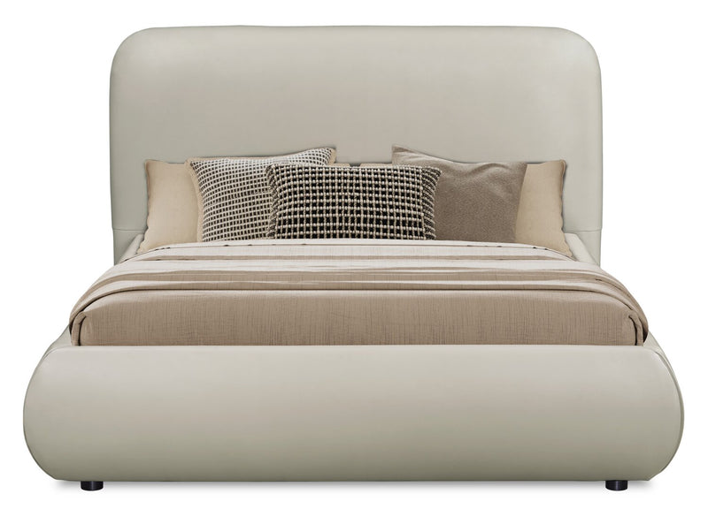 Lit plateforme rembourré moderne Luka en tissu de cuir végétalien taupe - format lit double
