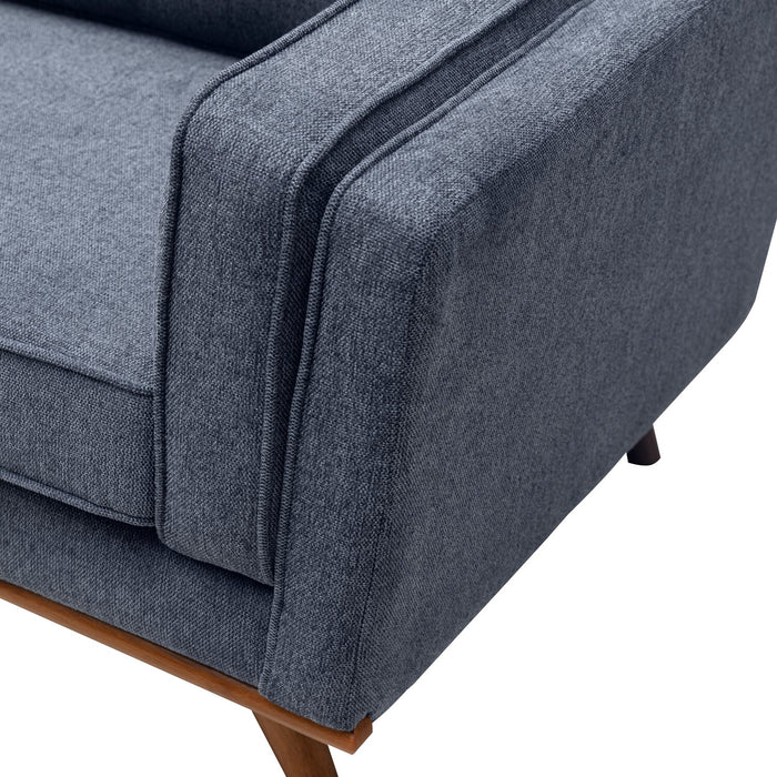 Sofa Kassia de Kort & Co. de 80 po de format condo en tissu d’apparence lin avec base et pattes en bois - bleu