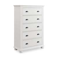  Commode verticale de chambre à coucher Ella de 36 po (L) x 53 po (H) à 5 tiroirs - blanche