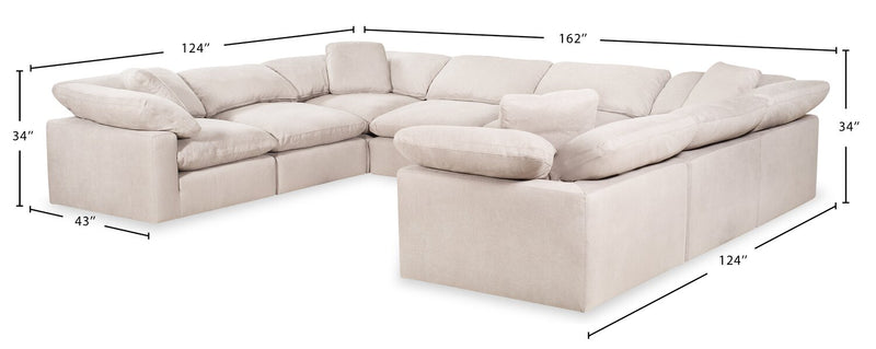 Sofa sectionnel modulaire Eclipse 8 pièces en tissu d’apparence lin avec coussins réversibles en duvet et plumes - blanc lin