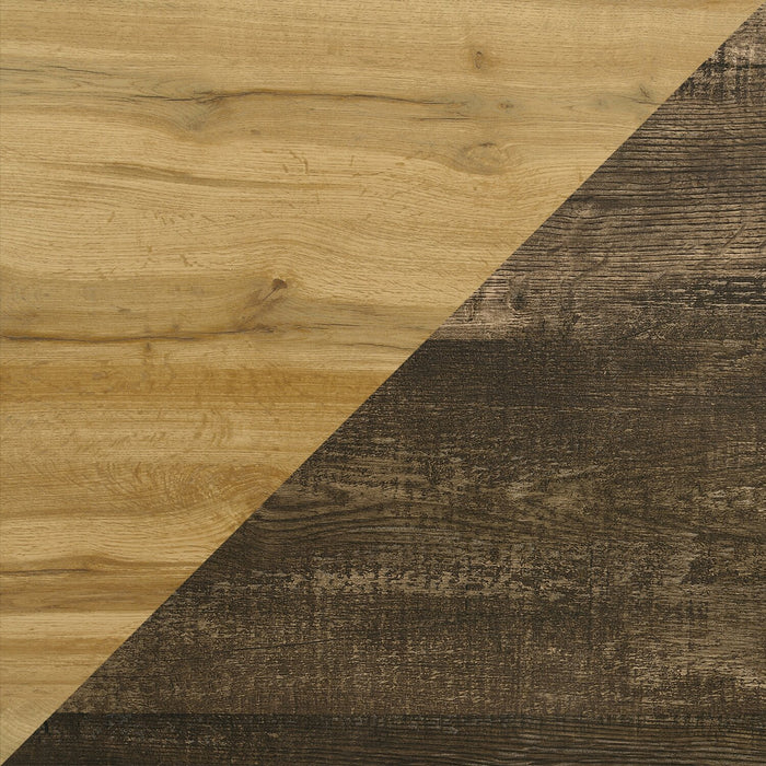 Ensemble de chambre à coucher Silas 5 pièces brun rustique avec lit plateforme, commode, miroir et éclairage à DEL - format lit double