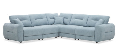 Alora 5-Piece Fabric Sectional with Three Accent Pillows and Rolled Arms - Blue | Sofa sectionnel Alora 5 pièces en tissu avec 3 coussins décoratifs et accoudoirs enroulés - bleu