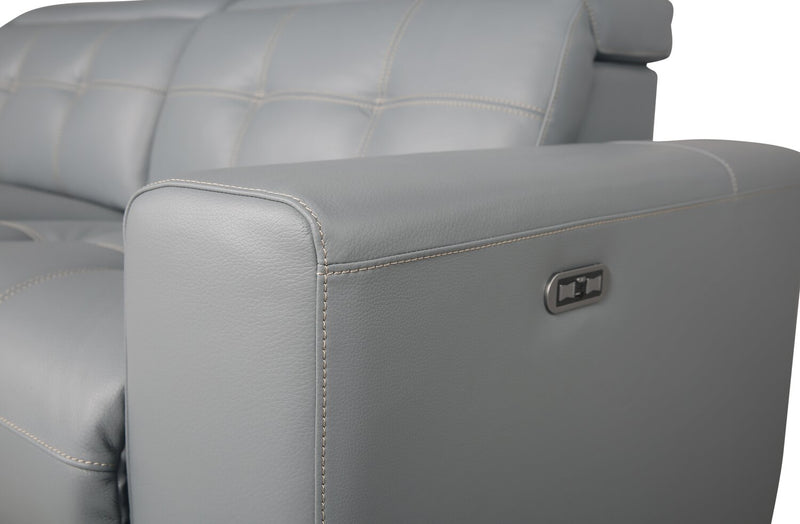 Sofa sectionnel à inclinaison électrique Geneva 3 pièces en cuir véritable avec appuie-têtes électriques et port USB - bleu piscine