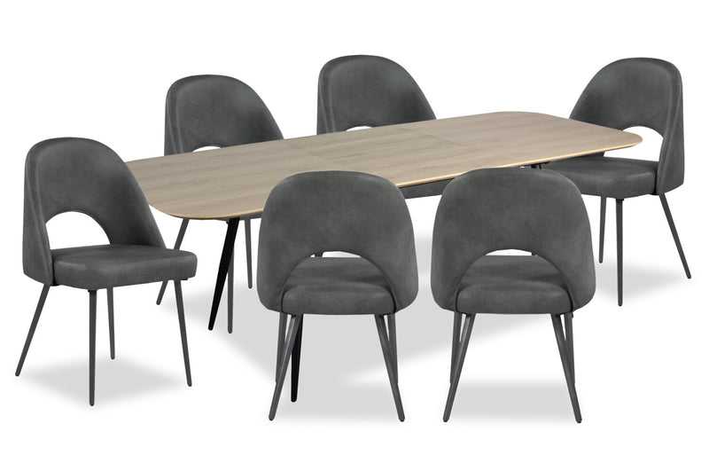 Ensemble de salle à manger Joss 7 pièces en métal avec table, rallonge papillon de 63 po à 86,5 po (L) et 6 chaises Bay - anthracite