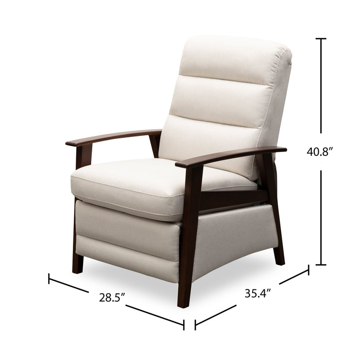 Fauteuil d’appoint à inclinaison par poussée Bree de 28,5 po en tissu d’apparence lin avec accoudoirs et pattes en bois - beige