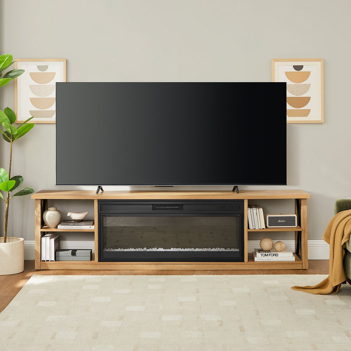 Meuble pour téléviseur Wendel de 80 po avec foyer électrique et rangement pour téléviseurs jusqu’à 85 po - chêne naturel 