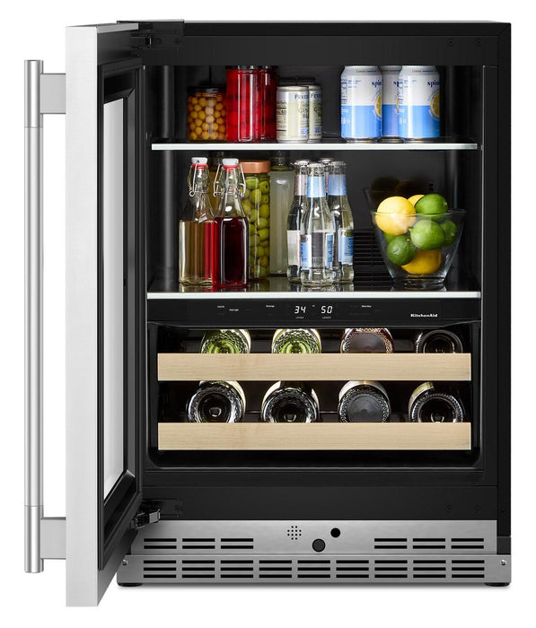 Refroidisseur à boissons KitchenAid de 24 po avec grilles à devant en bois - acier inoxydable PrintShieldMC - KUBL524SPS