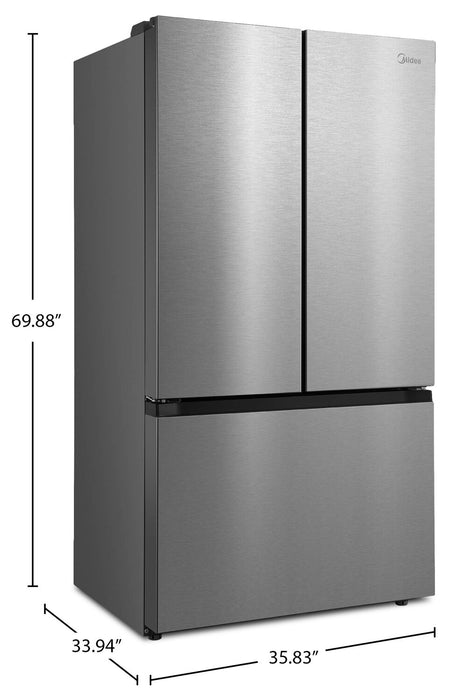 Réfrigérateur Midea de 26,5 pi3 et de 36 po à portes françaises avec pichet à remplissage automatique et machine à glaçons double - MRF27I6BST